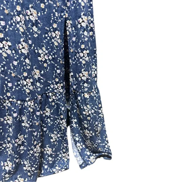 Espresso Floral Tiered Blue and White Skirt with Slit Size Medium/Large - Picture 4 of 4